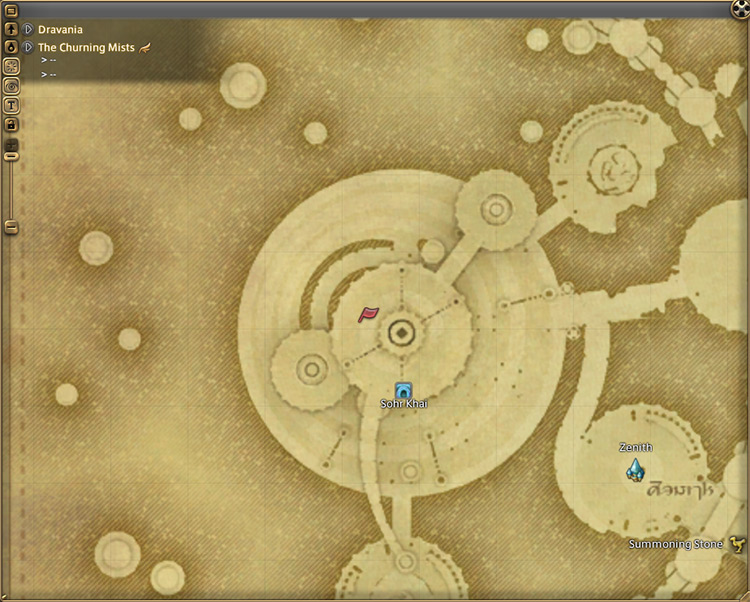 Aymeric’s map location in The Churning Mists / Final Fantasy XIV