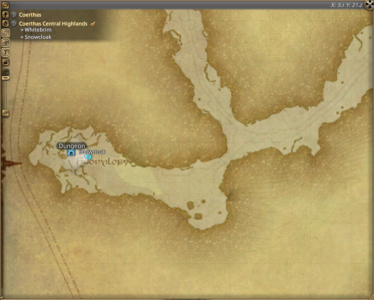 Snowcloak’s map location in Coerthas Central Highlands / Final Fantasy XIV