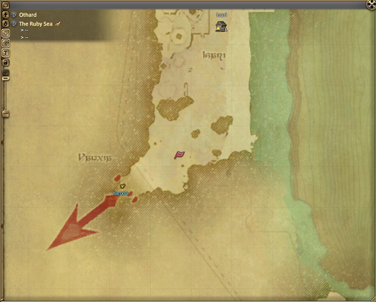 Soroban’s map location for “An Auspicious Encounter” / Final Fantasy XIV