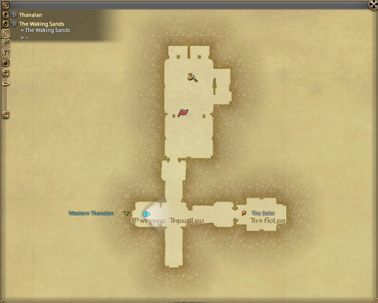 Thancred’s map location in the Waking Sands / Final Fantasy XIV