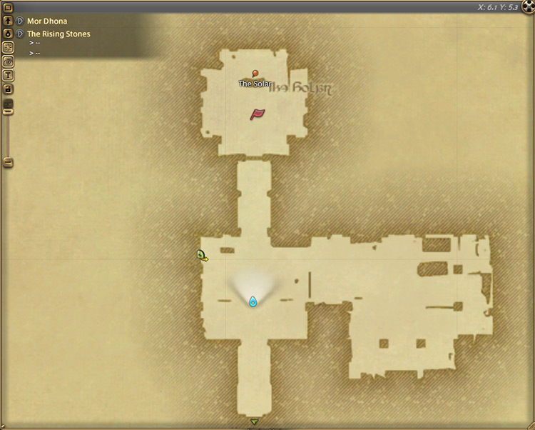 Minfilia’s map location in The Rising Stones / Final Fantasy XIV