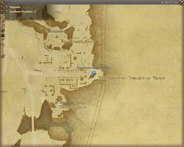 Bibimu’s map location in Southern Thanalan / Final Fantasy XIV