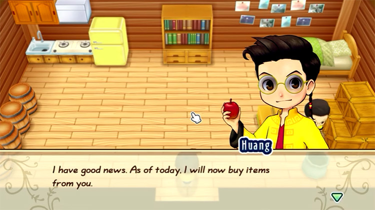 Huang says that he wants to buy items from the farmer. / Story of Seasons: Friends of Mineral Town