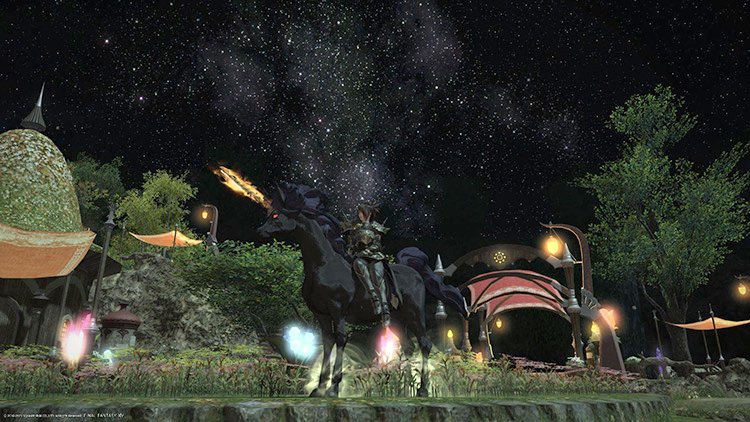 Nightmare Mount standing in The Lavender Beds / FFXIV
