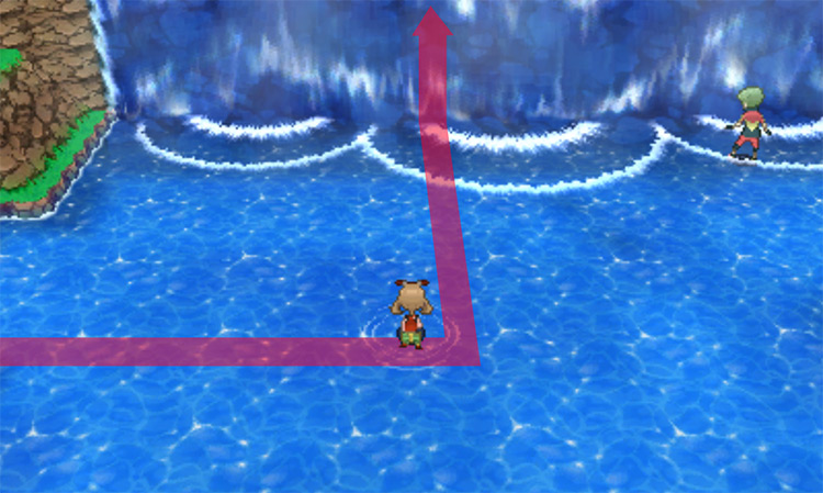 The massive waterfall in Ever Grande City / Pokémon Omega Ruby and Alpha Sapphire
