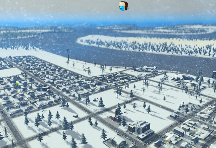 Snow falling over a town / Cities: Skylines