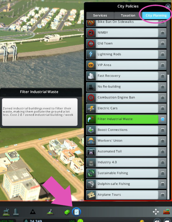 The Filter Industrial Waste policy. / Cities: Skylines