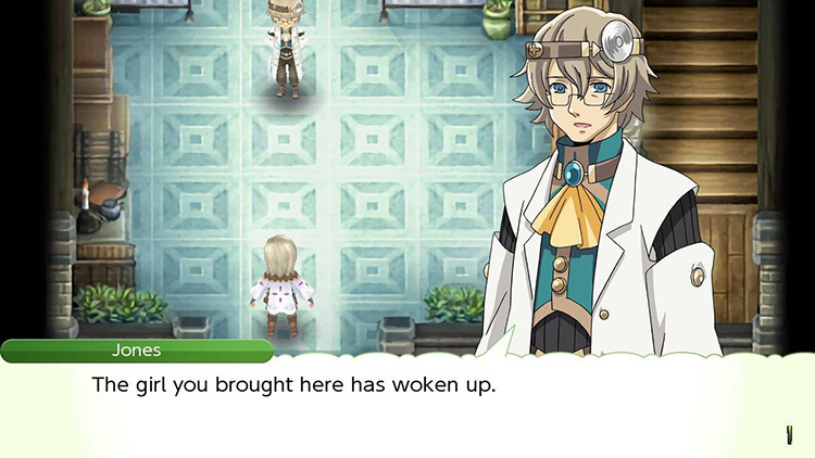 Jones telling Lest that the mysterious girl is awake in the Tiny Bandage Clinic / RF4